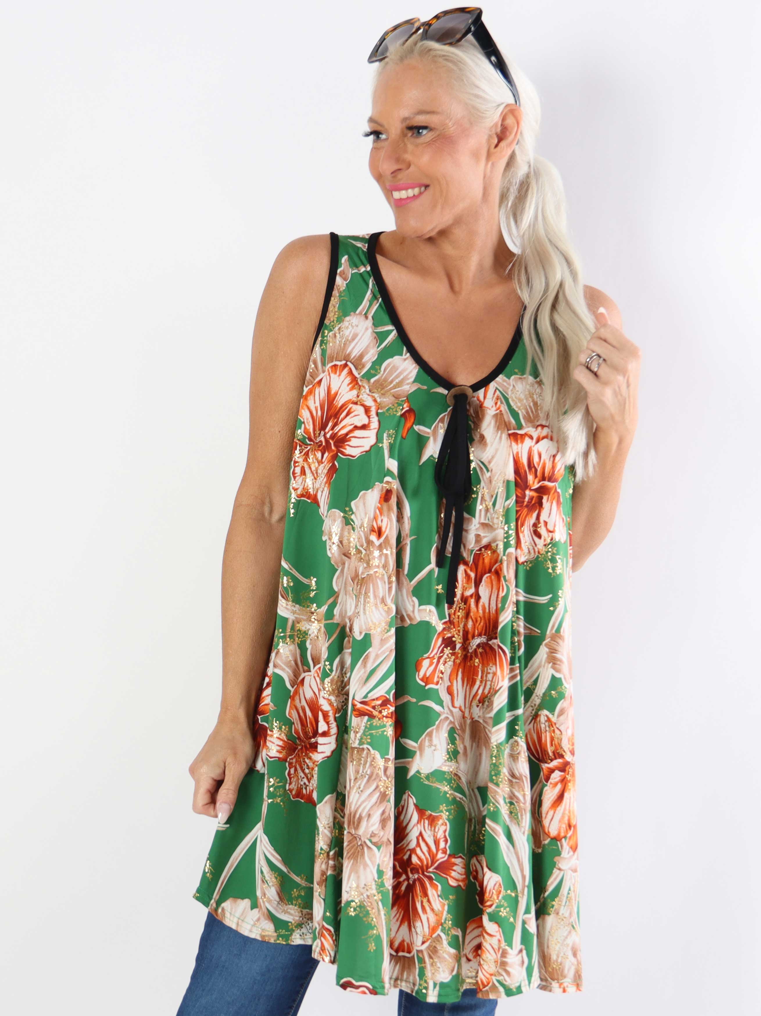 Palma Spring - Lang mønstret plus size tunika i elastisk stof